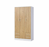 Premium freestanding 3-door wardrobe in oak finish with elegant white handles.