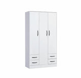 Contemporary 3-door wardrobe in oak wood finish with industrial black handles.