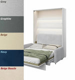 Double vertical wall bed in White Gloss with sofa color options Grey, Graphite, Beige, Navy, and Beige Boucle upholstery.