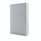 Small double vertical wall bed with spring mechanism – grey finish, closed view with metal handles
