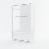 Small double vertical wall bed with spring mechanism – white gloss finish, closed view with metal handles