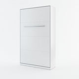 Small double vertical wall bed with spring mechanism – white finish, closed view with metal handles