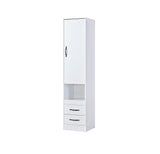 Side tall cabinet – white finish, black handle, minimalist look