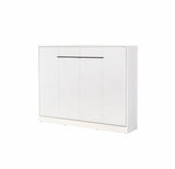 Closed all-white matt horizontal folding bed in double size, featuring contrasting contemporary black handles for a modern look