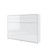 Modern white gloss double horizontal wall bed in a closed position, featuring a clean, reflective surface.