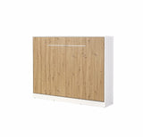 Closed double horizontal wall bed featuring a white frame and natural oak front with clean white metal handles to suit modern UK interiors