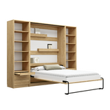 double vertical, hidden, bed with desk, folding bed, Murphy bed, pull down, fold down bed, wall bed with cabinets, marmell, oiled oak, open