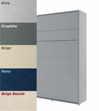 Modern grey king size vertical wall bed frame color swatch combined with a selection of 5 upholstered sofa fabric samples.