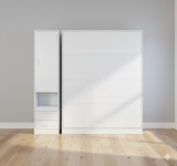 King size wall bed with side cabinet – oak front, white handles, matching DP furniture line