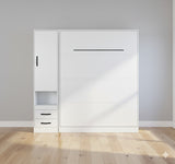 King size wall bed with side cabinet – white finish, black handles, modern minimalist look