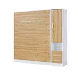 King size wall bed with side cabinet – oak front, white handles, matching DP furniture line