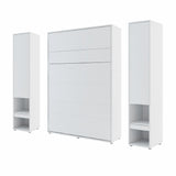 Double vertical wall bed with side storage cabinets and drawers, White Matt finish, shown closed. Smart space-saving furniture set for UK homes.
