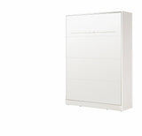 Double vertical wall bed in all-white matt finish with matching white metal handles, shown in closed position as a sleek wardrobe.