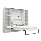 double vertical, hidden, wall bed with desk, folding bed, Murphy bed, pull down, fold down bed, wall bed with cabinets, marmell, white, open