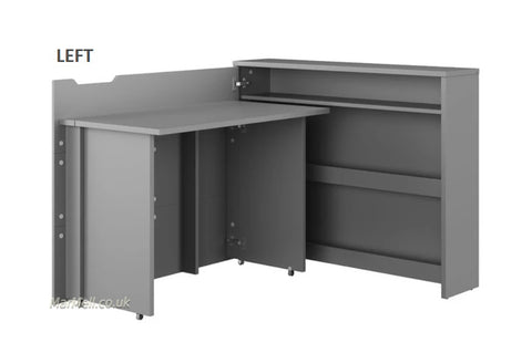 Convertible Hidden Desk With Storage, Folding Desk Space saving desk left, open, grey marmell