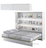 horizontal King Size wall bed, folding bed, wall bed with top cabinet, over bed cabinet, fold out bed, hidden bed, universal furniture, fold away bed, wall bed, beds, munltifunctional bed, pull-down bed, space saving bed, Murphy bed, convertible bed, fold down bed, white, with LED lights, marmell furniture